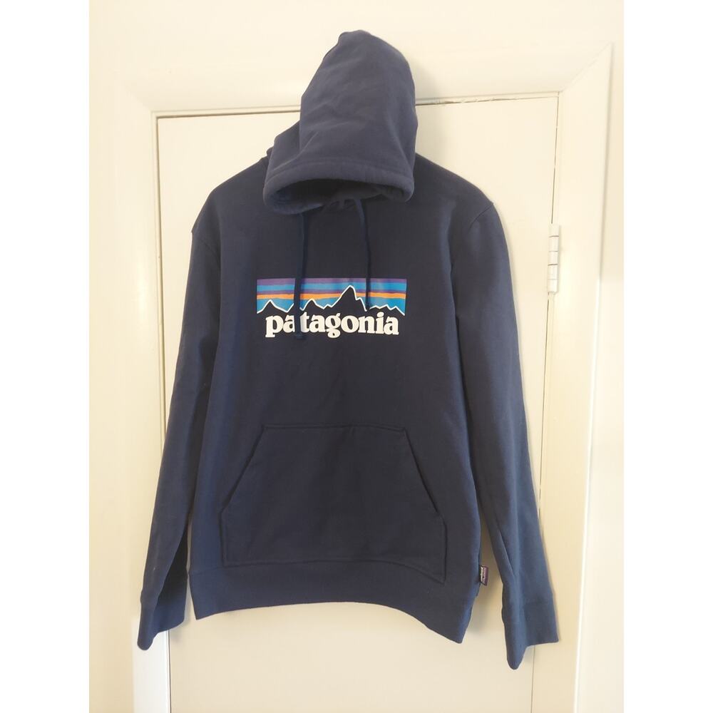 PATAGONIA Mens P-6 Logo Uprisal Hoody Navy Blue Small Regular Fit L/S Kangaroo P